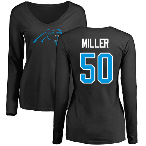 Carolina Panthers Black Women Christian Miller Name and Number Logo Slim Fit NFL Football #50 Long Sleeve T Shirt